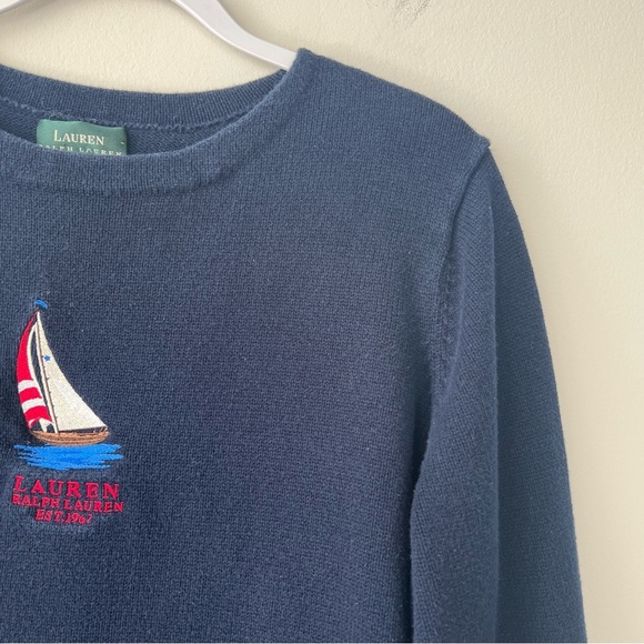 Vintage Lauren Ralph Lauren Embroidered Boat Coastal Nautical Navy Sweater - Picture 5 of 5